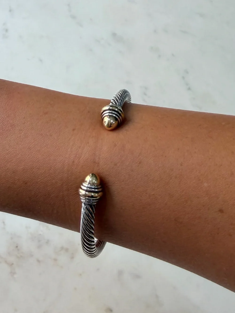 David Yurman Sterling Silver Cable Bracelet with Yellow Gold Accents